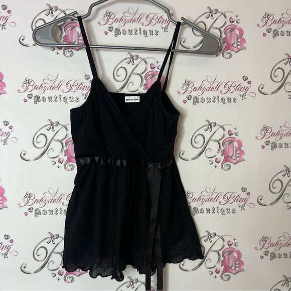 Pelican cove tank top babydoll VNECK Black Sleeveless Wrap top - Picture 1 of 8